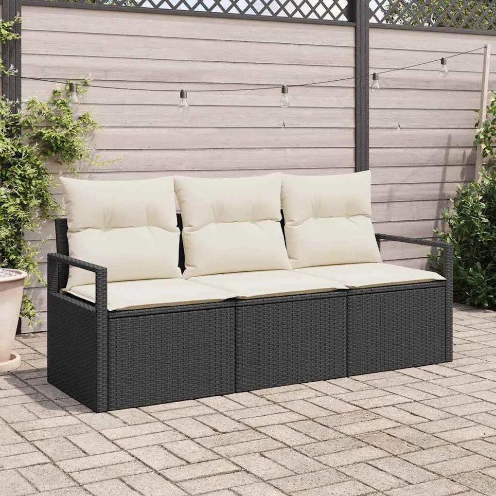 vidaXL Σετ Καναπέ Κήπου 3 pcs Μαύρο, Κρέμα Πολυ rattan, βαμμένο ατσάλι