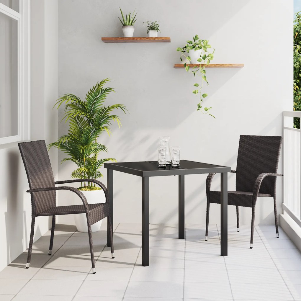 vidaXL Σέτ φαγητού για κήπο 3 pcs Καστανό Ράτα PE