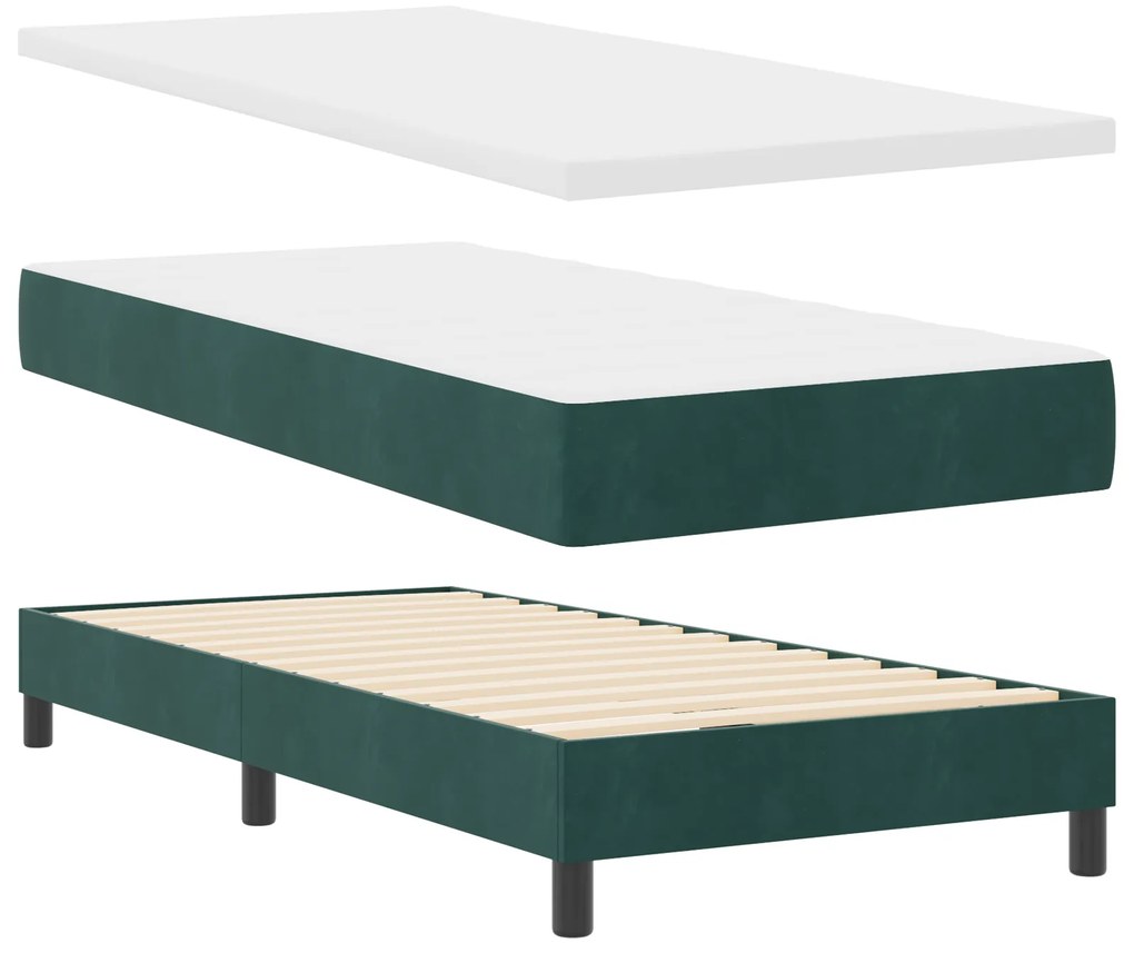 vidaXL Κρεβάτι Box Spring με Στρώμα Σκούρο Πράσινο 100x200 εκ. Βελούδο