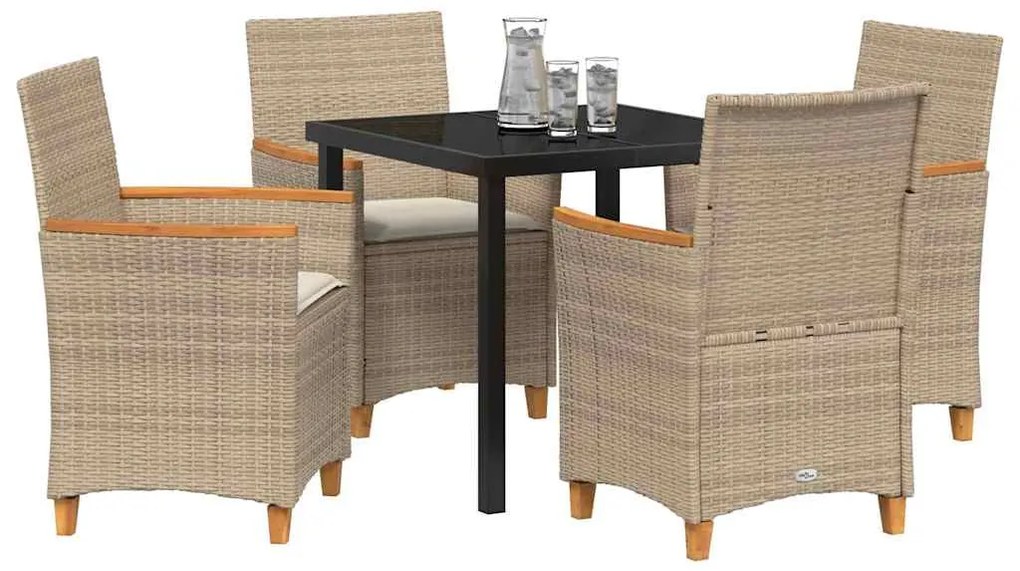vidaXL Σέτ φαγητού για κήπο 5 pcs Μπεζ συνθετικό ρατάν