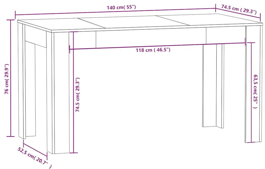 vidaXL Τραπεζαρία Γκρι Sonoma 140 x 74,5 x 76 εκ. Επεξεργασμένο Ξύλο