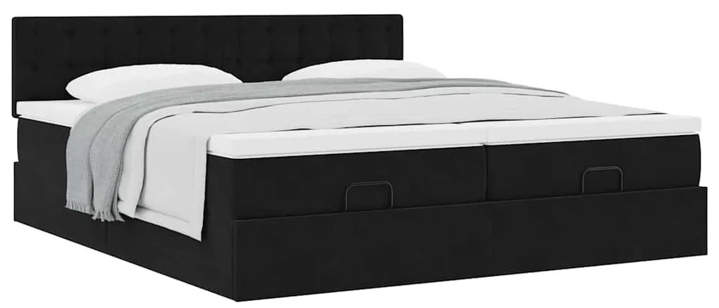 vidaXL Οθωμανικό κρεβάτι με στρώματα Μαύρο 200x200cm Velvet
