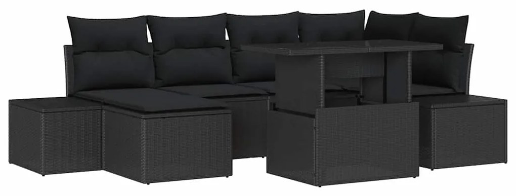 vidaXL Σετ Καναπέ Κήπου με μαξιλάρι 7 pcs Μαύρο