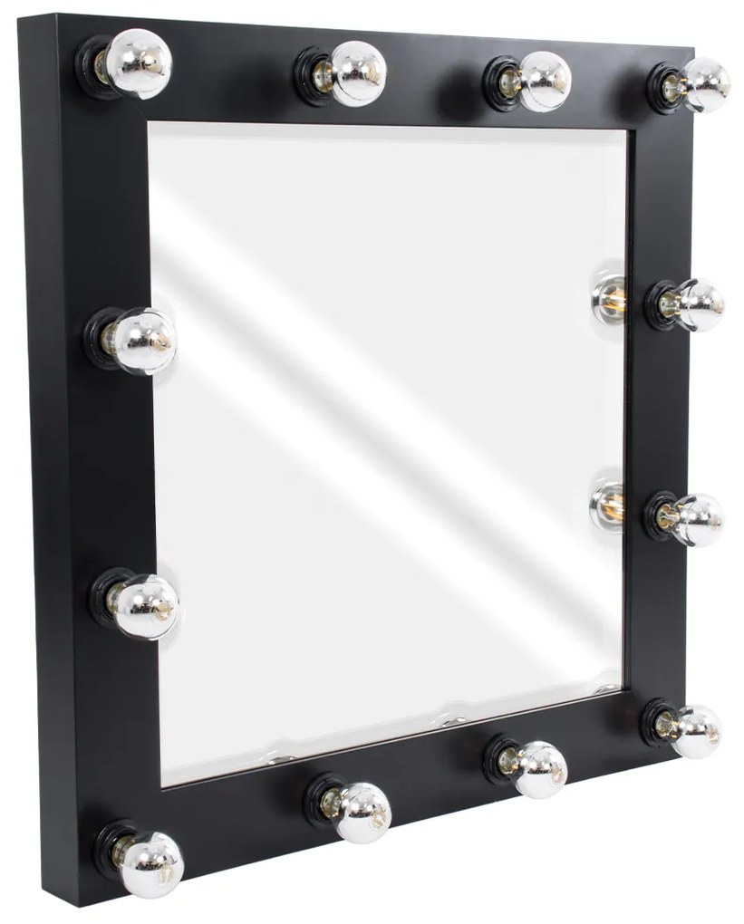 MIRROR-80x80-5 GloboStar® MAKEUP MIRROR-80x80-5 Μοντέρνος Καθρέπτης Μακιγιάζ με Πλαίσιο Φυσικού Ξύλου με Διακόπτη On/Off 12 x E27 AC220-240V - Μ80 x Π7 x Υ80cm - Μαύρος Έβενος