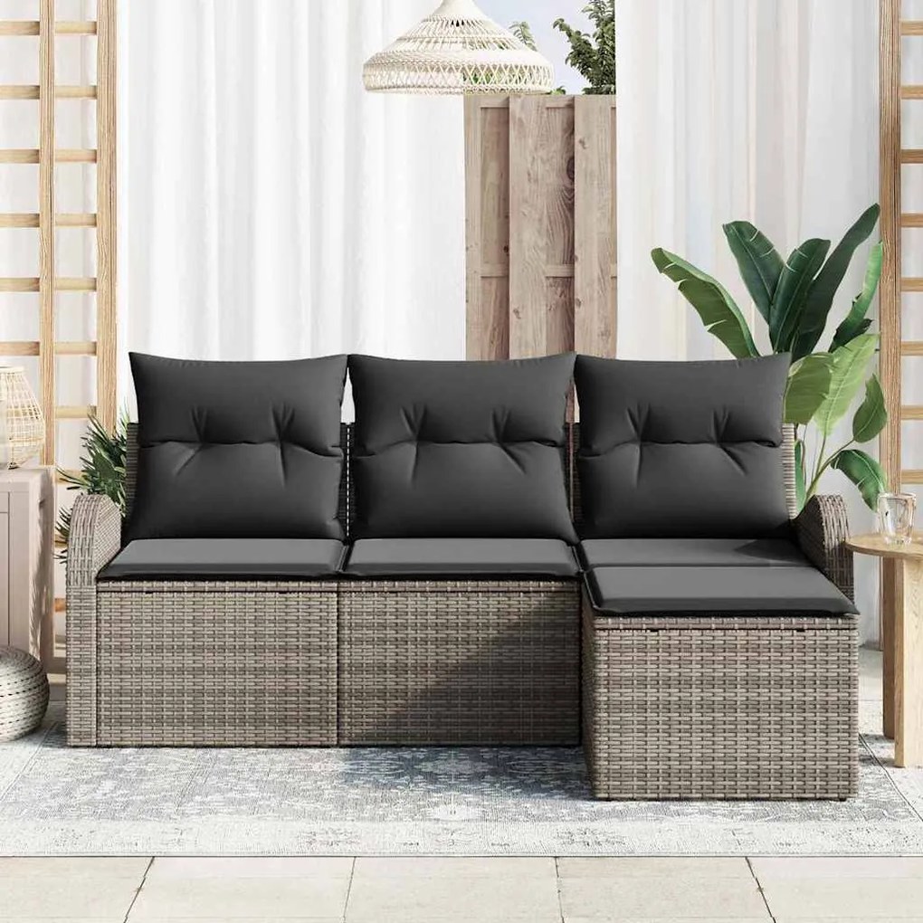 vidaXL Σετ Καναπέ Κήπου με μαξιλάρι 4 pcs Γκρι Πολυ ράταν