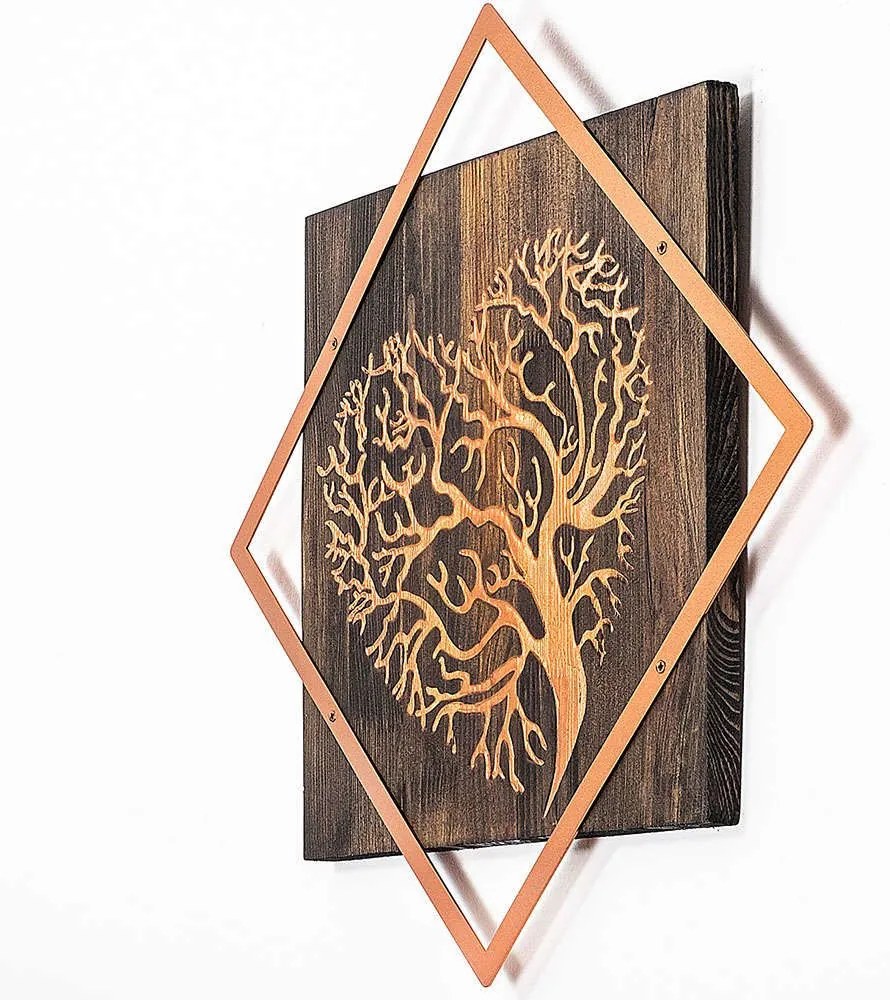 Διακοσμητικό Τοίχου Tree 899SKL2255 54x54cm Walnut-Copper Wallity Μέταλλο,Ξύλο