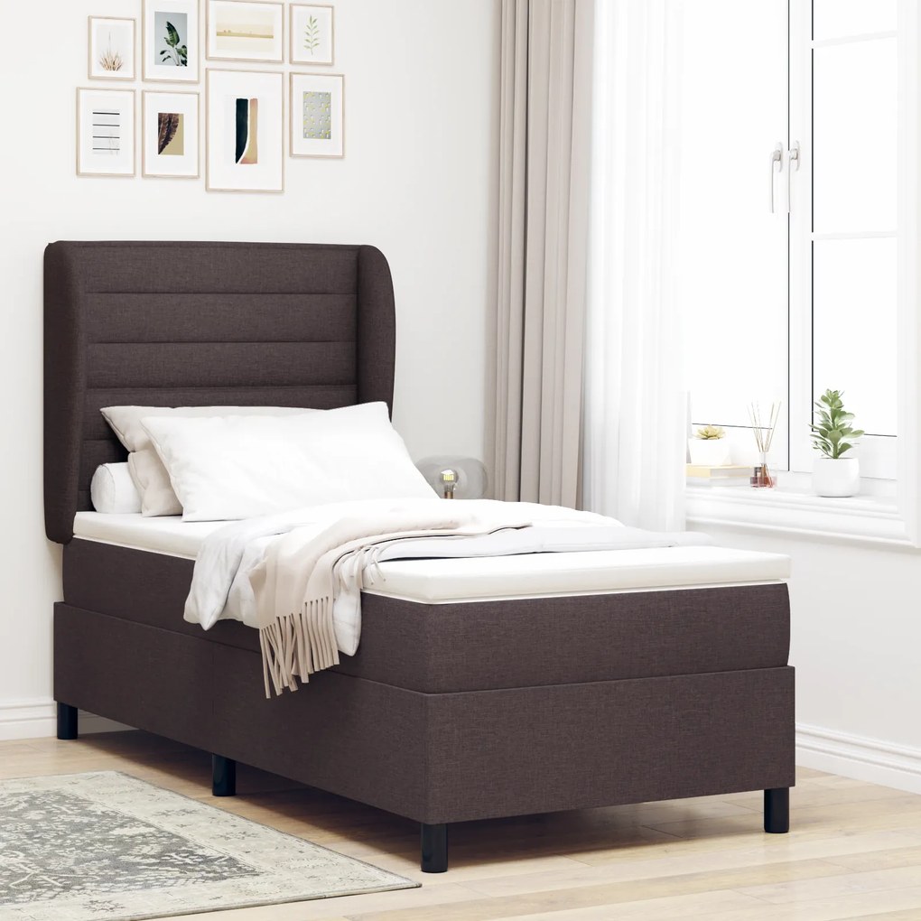 vidaXL Κρεβάτι Box Spring με Στρώμα Σκούρο Καφέ 90x190 εκ. Ύφασμα