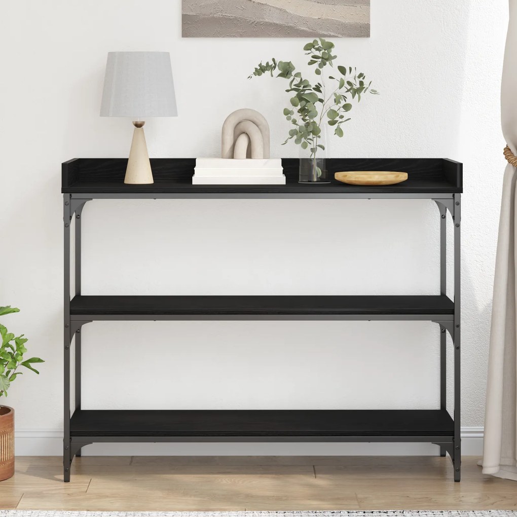 vidaXL Κονσόλα Μαύρη Δρυς 100x30x80 εκ. Επεξεργασμένου Ξύλου και Χάλυβα
