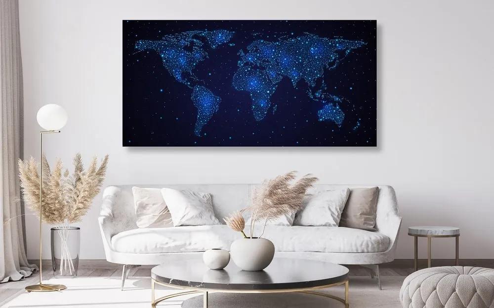 Εικόνα στον παγκόσμιο χάρτη φελλού με τον νυχτερινό ουρανό - 100x50  flags