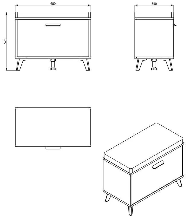 Έπιπλο Χολ Umbria KOM Γκρί Δρύς 68x35x47,5 εκ. 68x35x47.5 εκ.