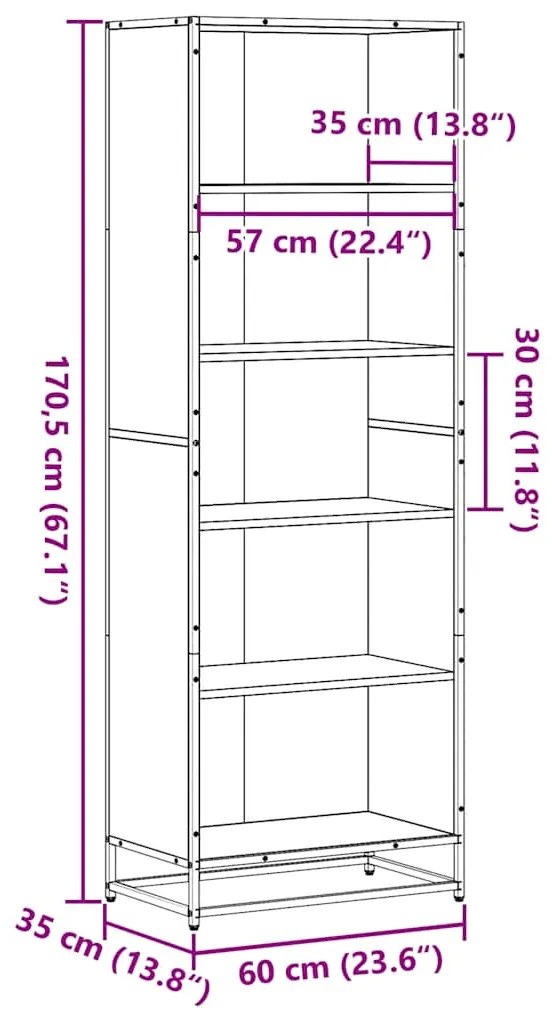 ΒΙΒΛΙΟΘΗΚΗ  ΜΑΥΡΟ 60X35X170,5 CM ΞΥΛΙΝΗ ΚΑΤΑΣΚΕΥΗ 3300850