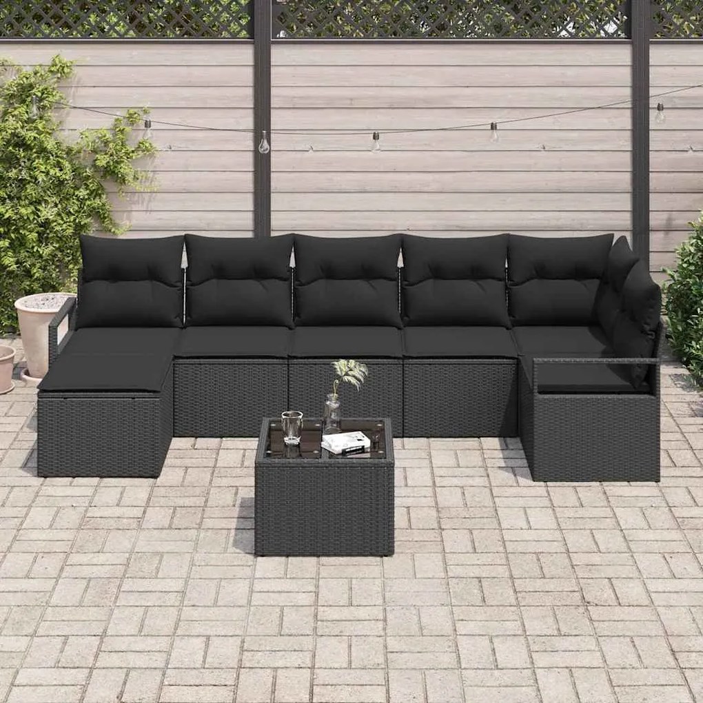 vidaXL Σετ Καναπέ Κήπου 8 pcs Μαύρο Πολυ ράταν