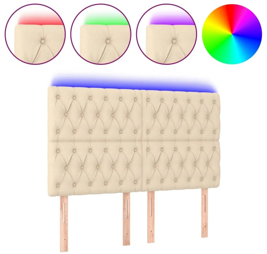 vidaXL Κεφαλάρι Κρεβατιού LED Κρεμ 144x7x118/128 εκ. Υφασμάτινο