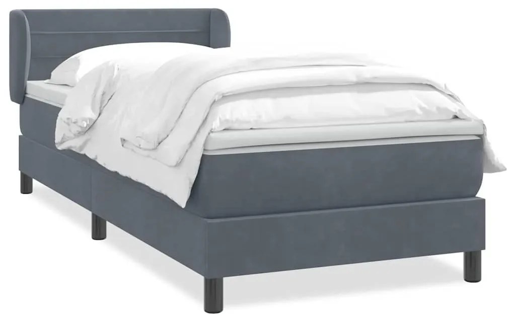 Κρεβάτι Boxspring με Στρώμα Σκούρο Γκρι 80x220 εκ. Βελούδινο - Γκρι