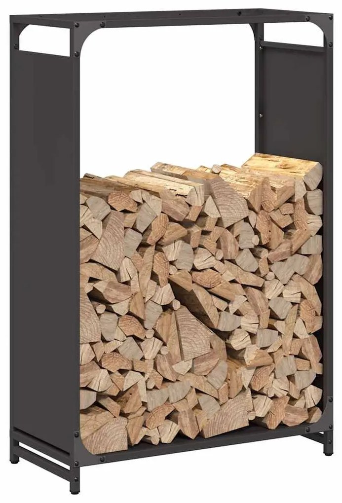 Ράφι για καυσόξυλα Μαύρο 60x28x90 cm Ατσάλι ψυχρής έλασης - Μαύρο