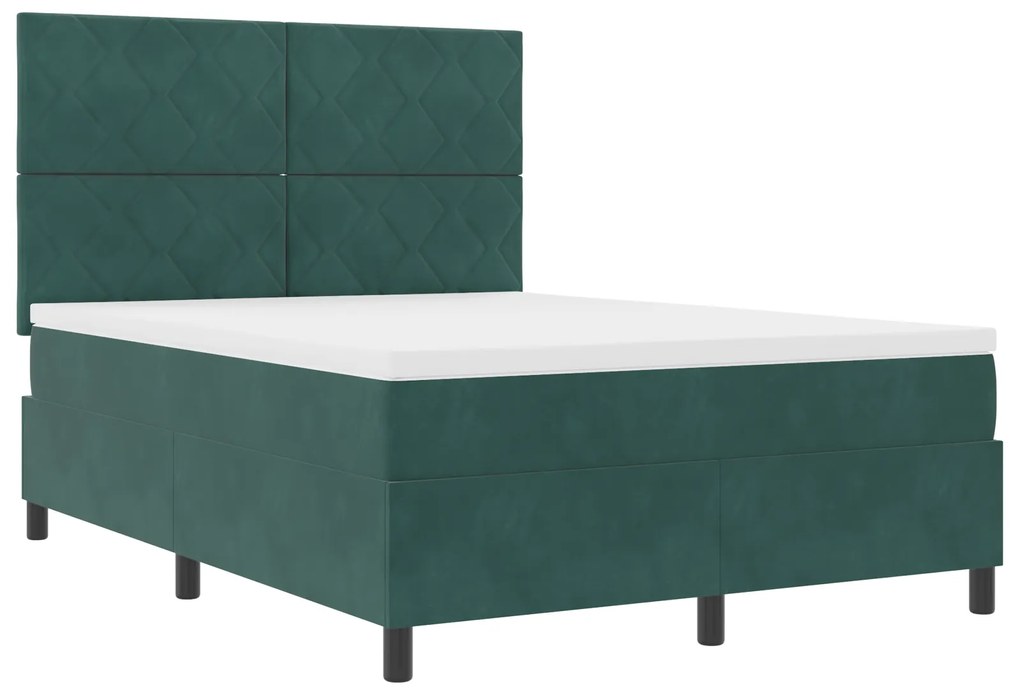 vidaXL Κρεβάτι με ελατήρια Σκούρο πράσινο 140 x 200 cm Βελούδο