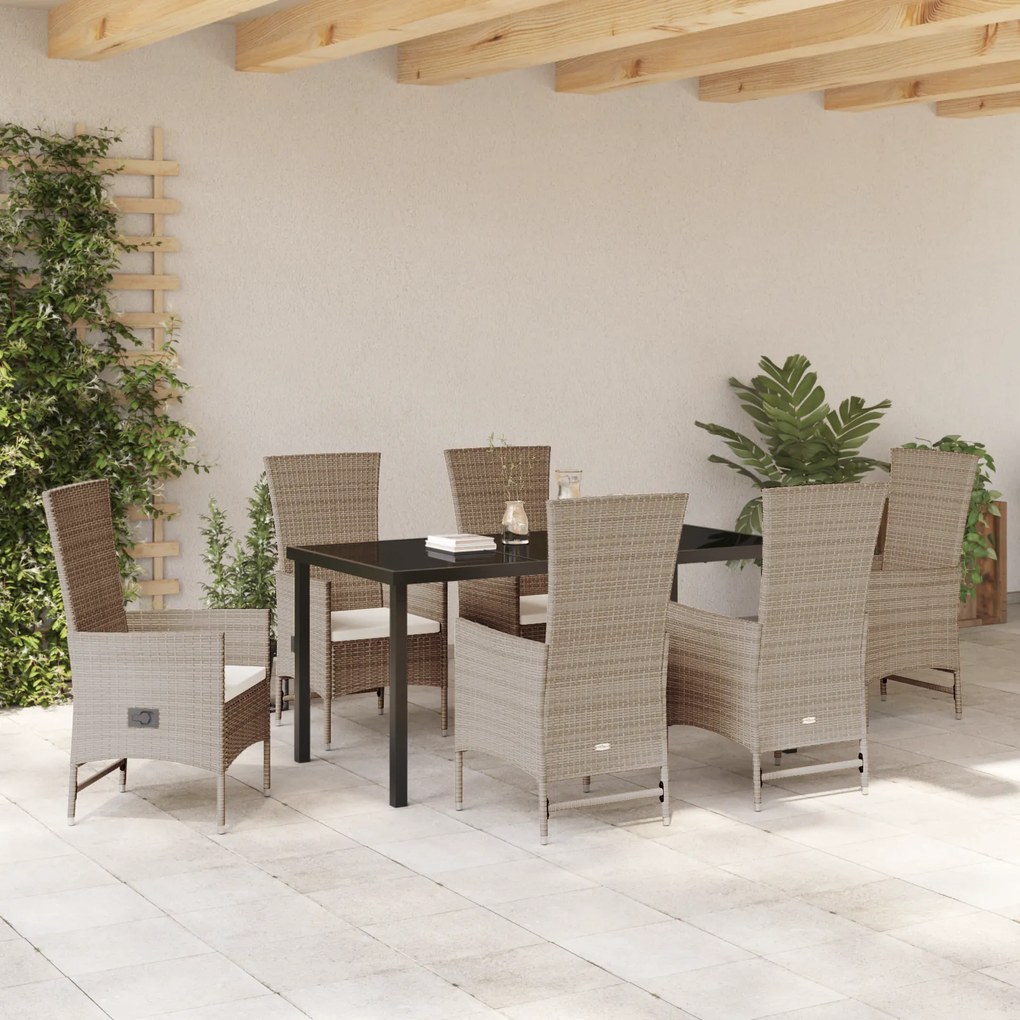 vidaXL Σετ Εξωτερικών Καθισμάτων με μαξιλάρι 7 pcs Μπέζ, Κρέμες Λευκό