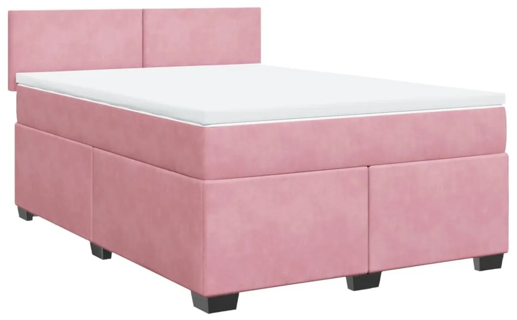 vidaXL Κρεβάτι Boxspring με Στρώμα Σκούρο Ροζ 140x200 εκ. Βελούδινο