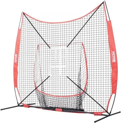 VEVOR 7x7 ft Baseball Softball Practice Net, Portable Baseball Training Net for Hitting Catching Pitching, Backstop Equipment with Bow Frame, Carry Bag, Strike Zone, 12 Balls, Tee, and Ball Collector