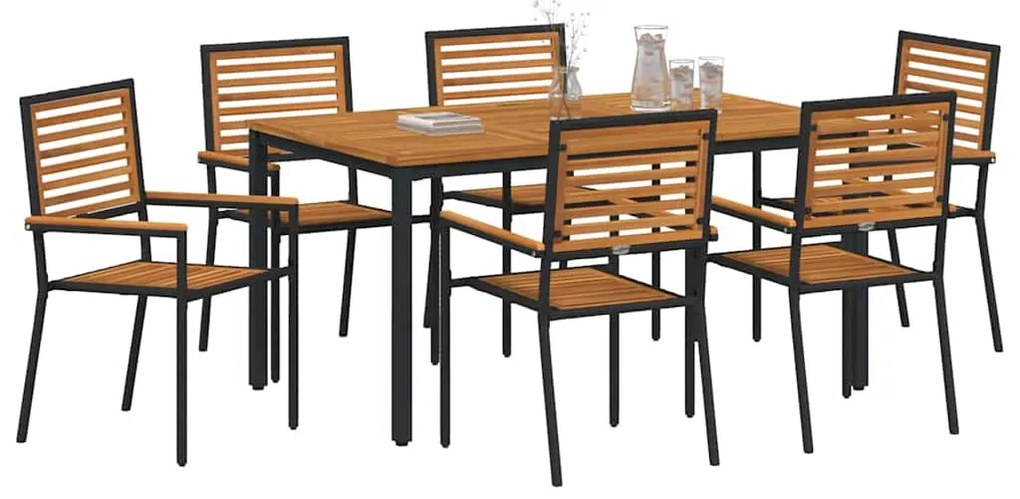 vidaXL Σέτ φαγητού για κήπο 7 pcs Μαύρο συνθετικό ρατάν