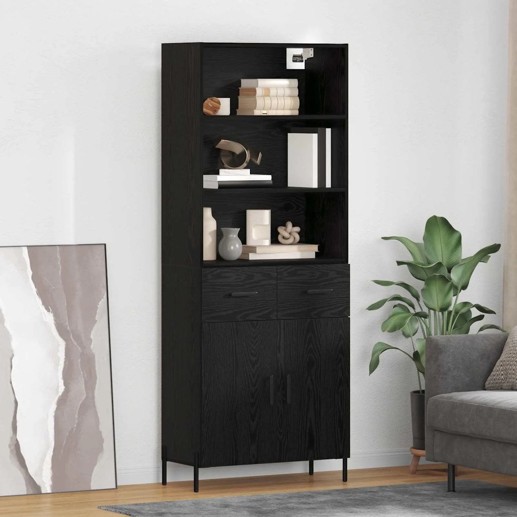vidaXL Highboard Μαύρη δρυς 69,5 x 34 x 180 εκ. Επεξεργασμένο ξύλο