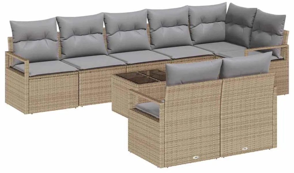 vidaXL Σετ Καναπέ Κήπου 9 pcs Μπεζ Πολυ ράταν