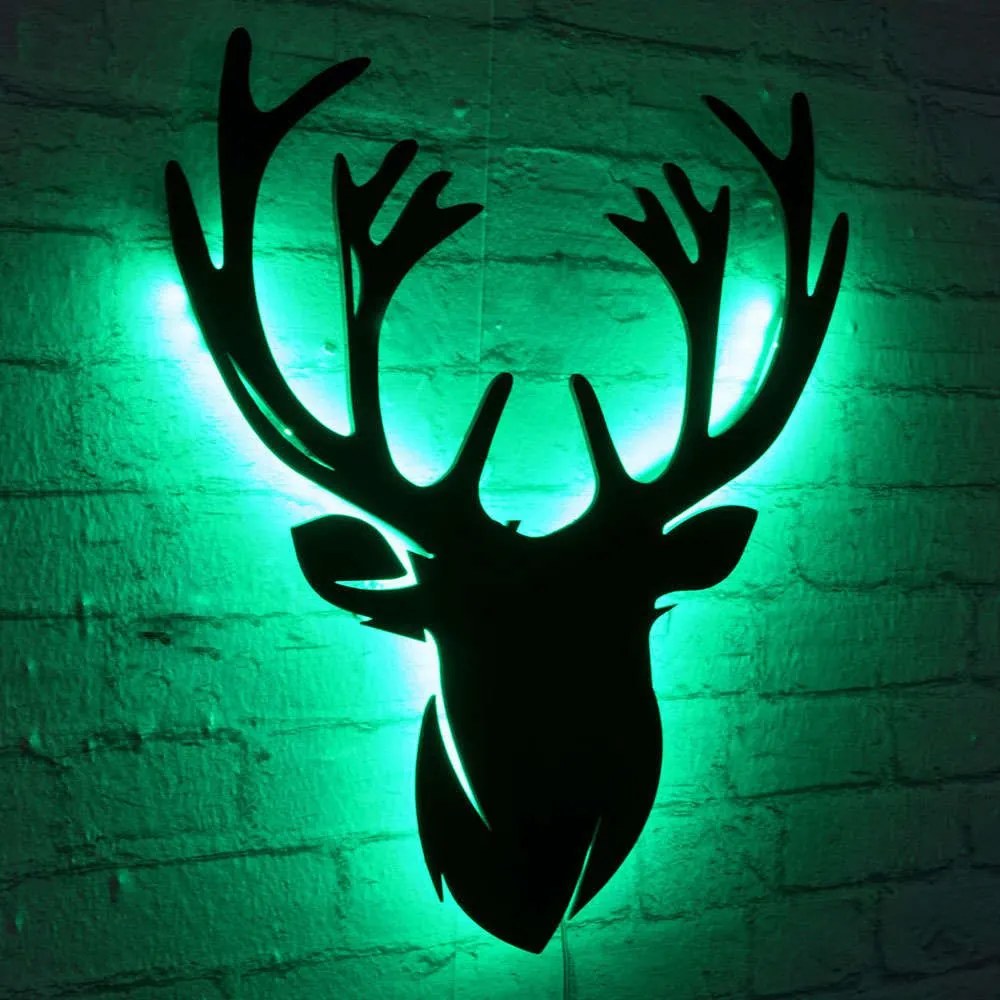Διακοσμητικό Τοίχου Με Φως Led Deer 395NGR2031 25x30cm Green-Black Wallity Mdf