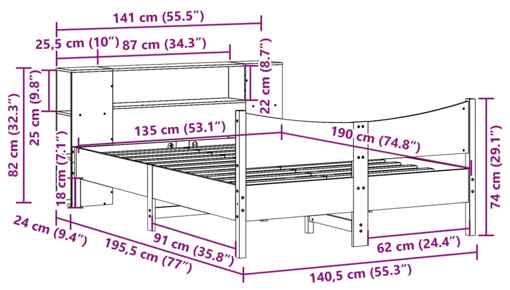 Σκελετός Κρεβ. Χωρίς Στρώμα Καφέ Κεριού 135x190 εκ Μασίφ Πεύκο - Καφέ