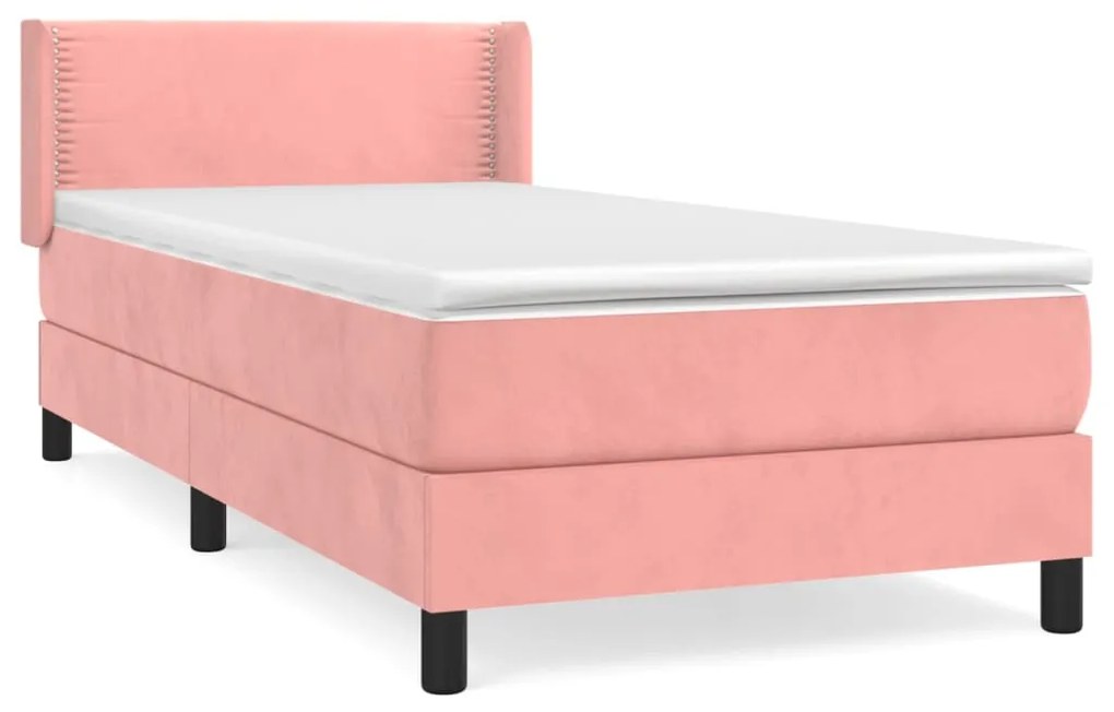 vidaXL Κρεβάτι Boxspring με Στρώμα Ροζ 90x200 εκ. Βελούδινο