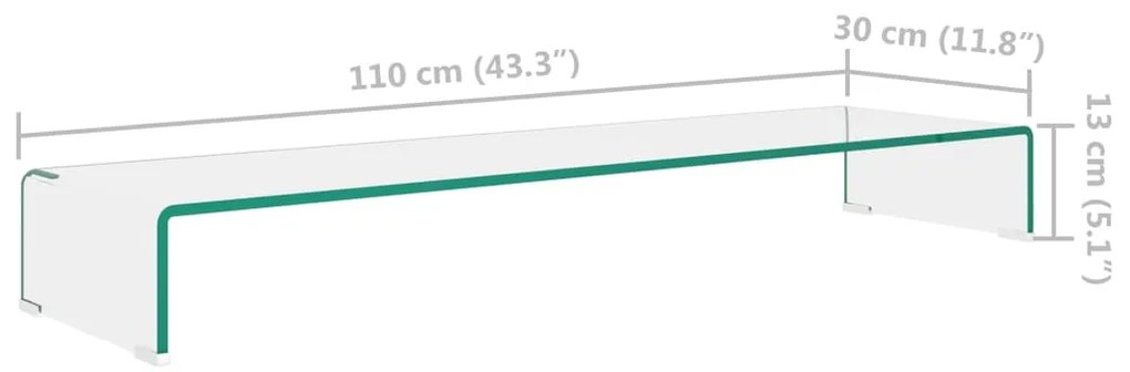 vidaXL Βάση Τηλεόρασης/Οθόνης Διάφανη 110 x 30 x 13 εκ. Γυάλινη