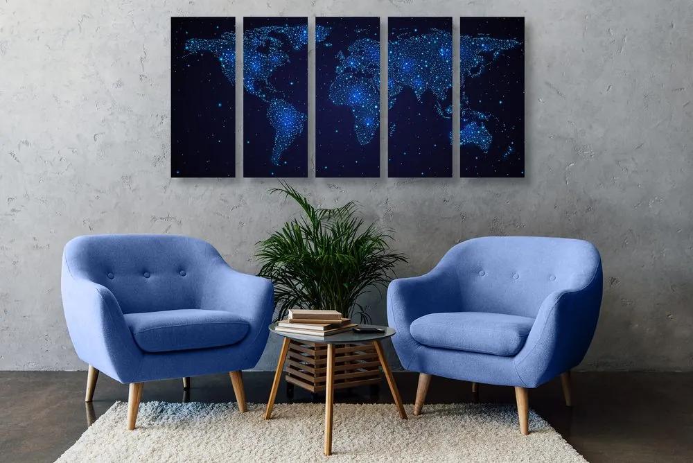Χάρτης εικόνας 5 μερών του κόσμου με νυχτερινό ουρανό - 100x50