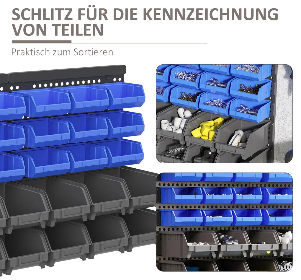 Ράφι αποθήκευσης, ντουλάπι εργαστηρίου, 30 κουτιά σε 2 μεγέθη, στοιβαζόμενο, 63x18x37,5cm, Μπλε