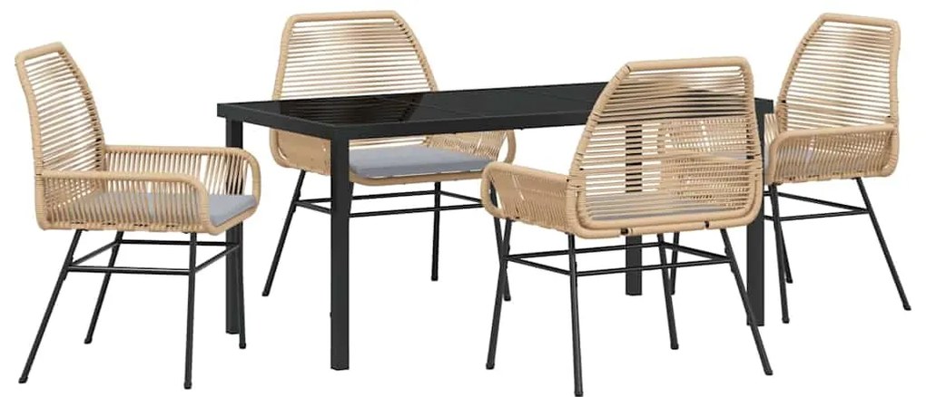 vidaXL Σέτ φαγητού για κήπο με μαξιλάρι 5 pcs Καφέ συνθετικό ρατάν