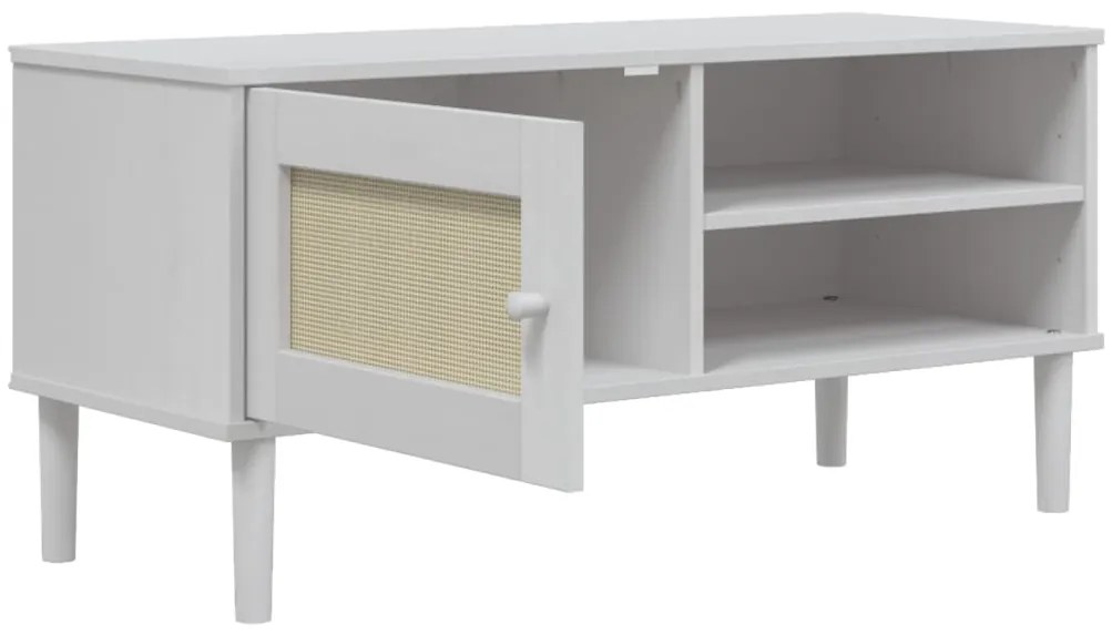 vidaXL Έπιπλο Τηλεόρασης SENJA Λευκό / Ρατάν 106x40x49 εκ. Μασίφ Πεύκο