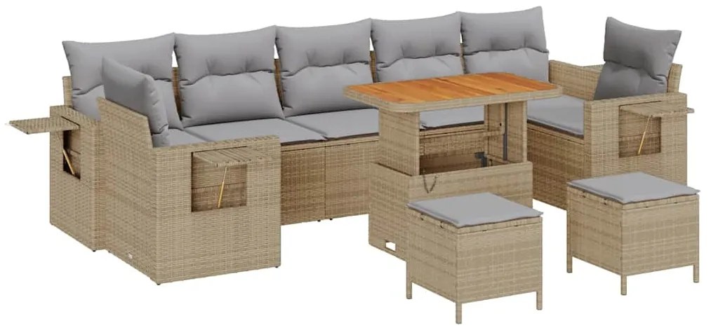 vidaXL Σετ Καναπέ Κήπου με μαξιλάρι 10 pcs Μπεζ συνθετικό ρατάν