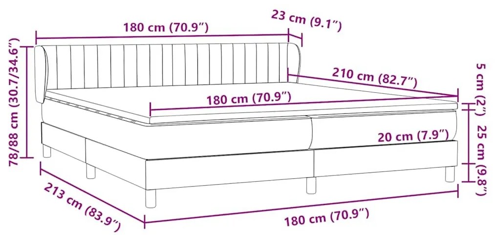 Box Spring Κρεβάτι με στρώματα Μαύρο 180x210 cm Velvet - Μαύρο