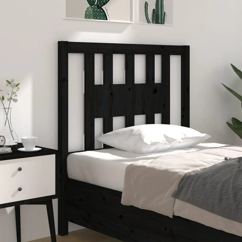 vidaXL Κεφαλάρι Μαύρο 96 x 4 x 100 εκ. από Μασίφ Ξύλο Πεύκου