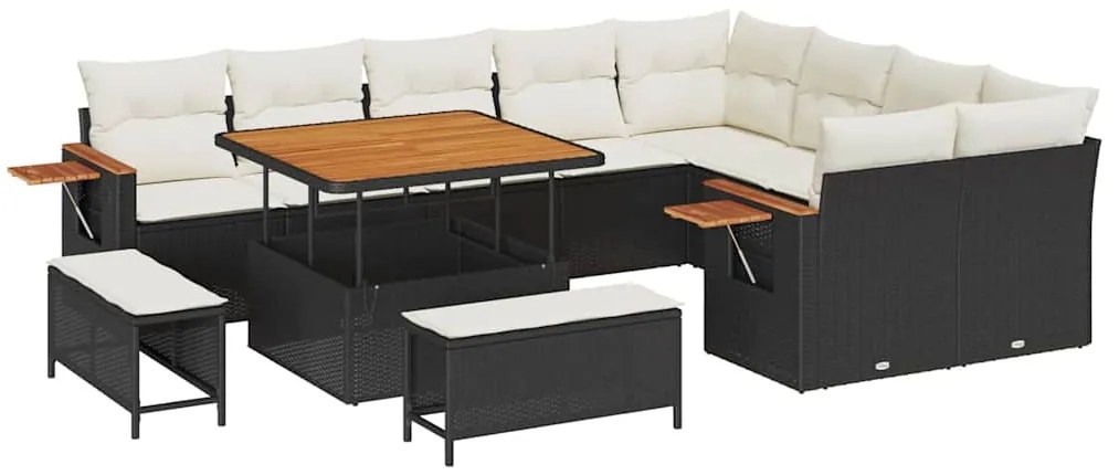 vidaXL Σετ Καναπέ Κήπου με μαξιλάρι 12 pcs Μαύρο Πολυ ράταν