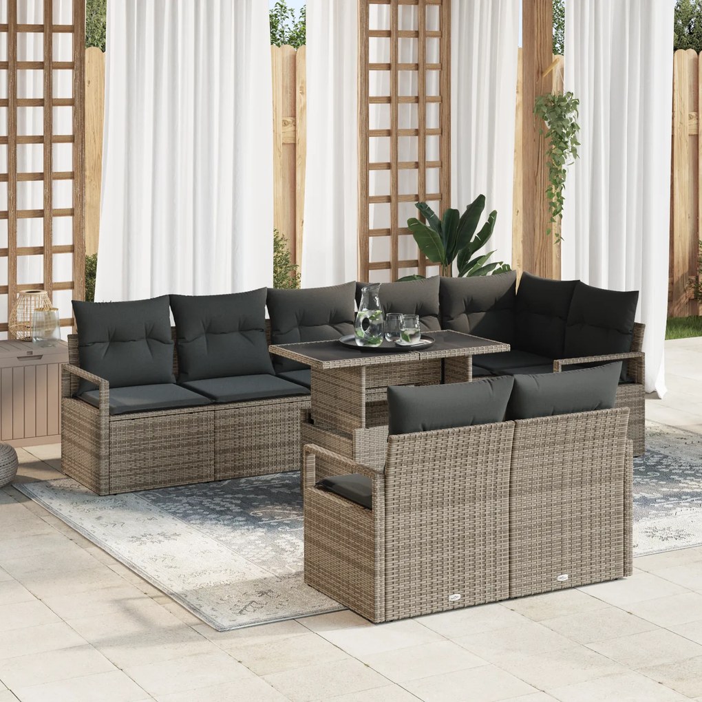 vidaXL Σετ κήπου 9 τεμαχίων με γκρι πολυ rattan