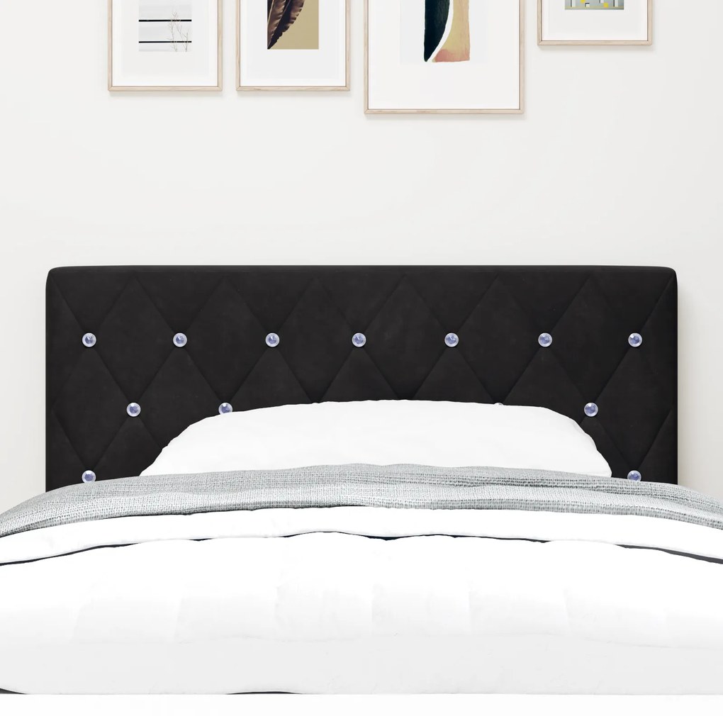 vidaXL LED Κεφαλάρι με Κρυστάλλινα Κουμπιά, Μαύρο, 90 εκ, Βελούδο