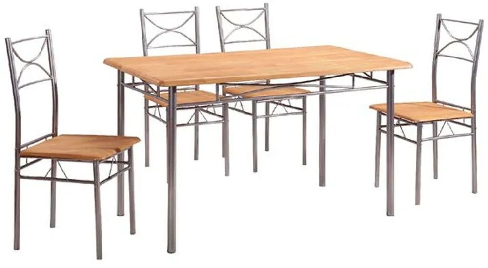 Τραπεζαρία Loreto (Σετ 5Τμχ) ΕΜ9792 120x70x74cm Silver-Natural 4 Θέσεων Mdf, Metal