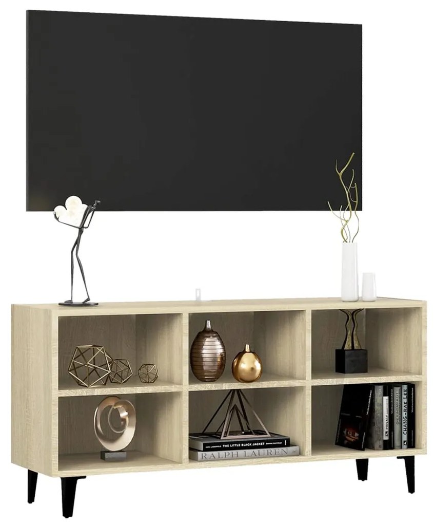 vidaXL Έπιπλο Τηλεόρασης Καπνιστή Δρυς 103,5x30x50 εκ Μεταλλικά Πόδια