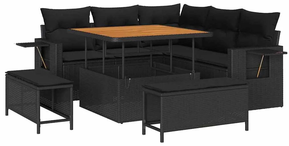 vidaXL Σετ Καναπέ Κήπου 8 pcs Μαύρο συνθετικό ρατάν