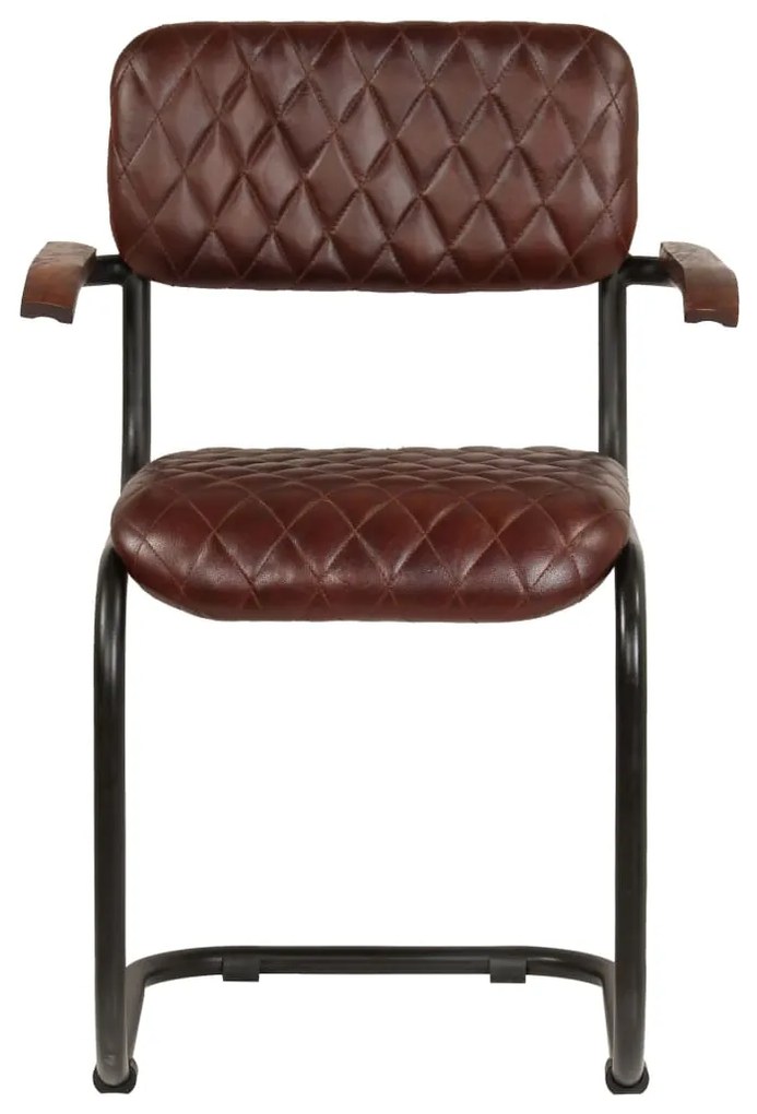 vidaXL Καρέκλες Τραπεζαρίας με Μπράτσα 2 τεμ. Καφέ από Γνήσιο Δέρμα