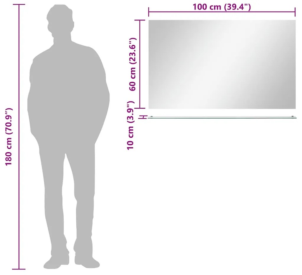vidaXL Καθρέφτης Τοίχου με Ράφι 100 x 60 εκ. από Ψημένο Γυαλί