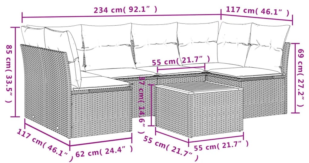 vidaXL Σαλόνι Κήπου Σετ 7 τεμ. Μπεζ Συνθετικό Ρατάν με Μαξιλάρια