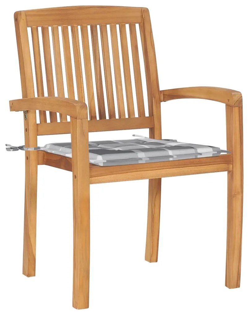 vidaXL Καρέκλες Κήπου Στοιβαζόμενες 4 τεμ. Μασίφ Ξύλο Teak &amp; Μαξιλάρια