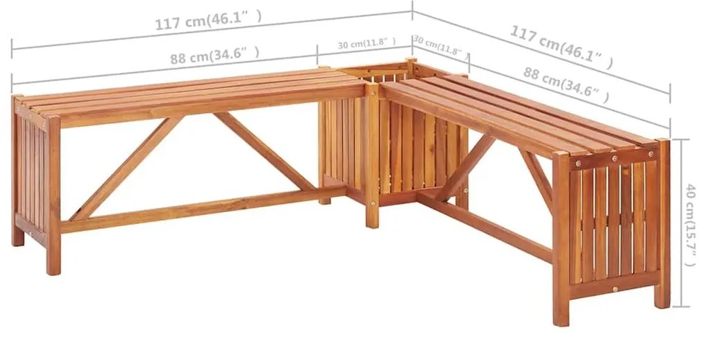 Παγκάκι Γωνιακό Κήπου με Γλάστρα 117x117x40 εκ. Ξύλο Ακακίας - Καφέ