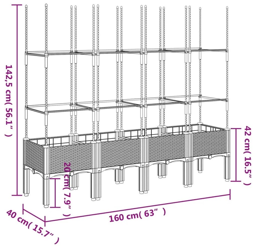 Ζαρντινιέρα Κήπου με Καφασωτό Μαύρο 160 x 40 x 142,5 εκ. από PP - Μαύρο