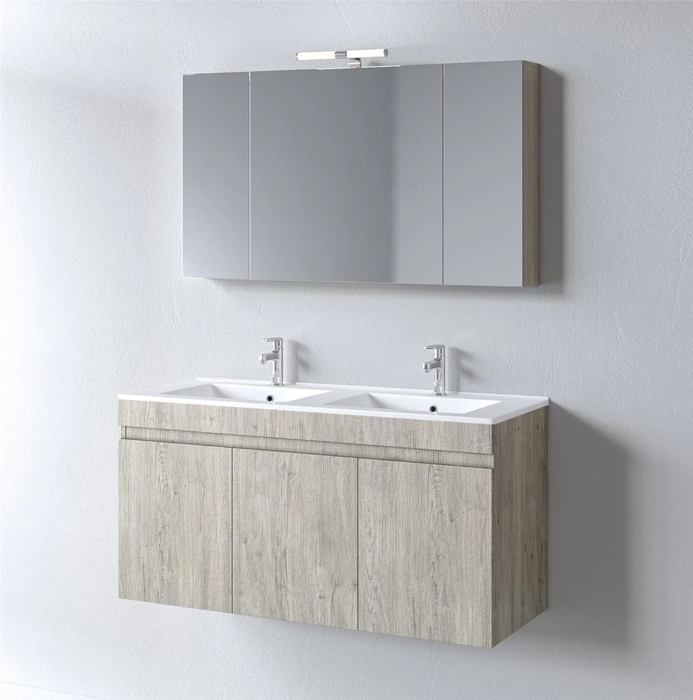 Σετ Έπιπλο Μπάνιου OMEGA 120 Beige Oak με Διπλό Νιπτήρα 120x46x135 εκ.